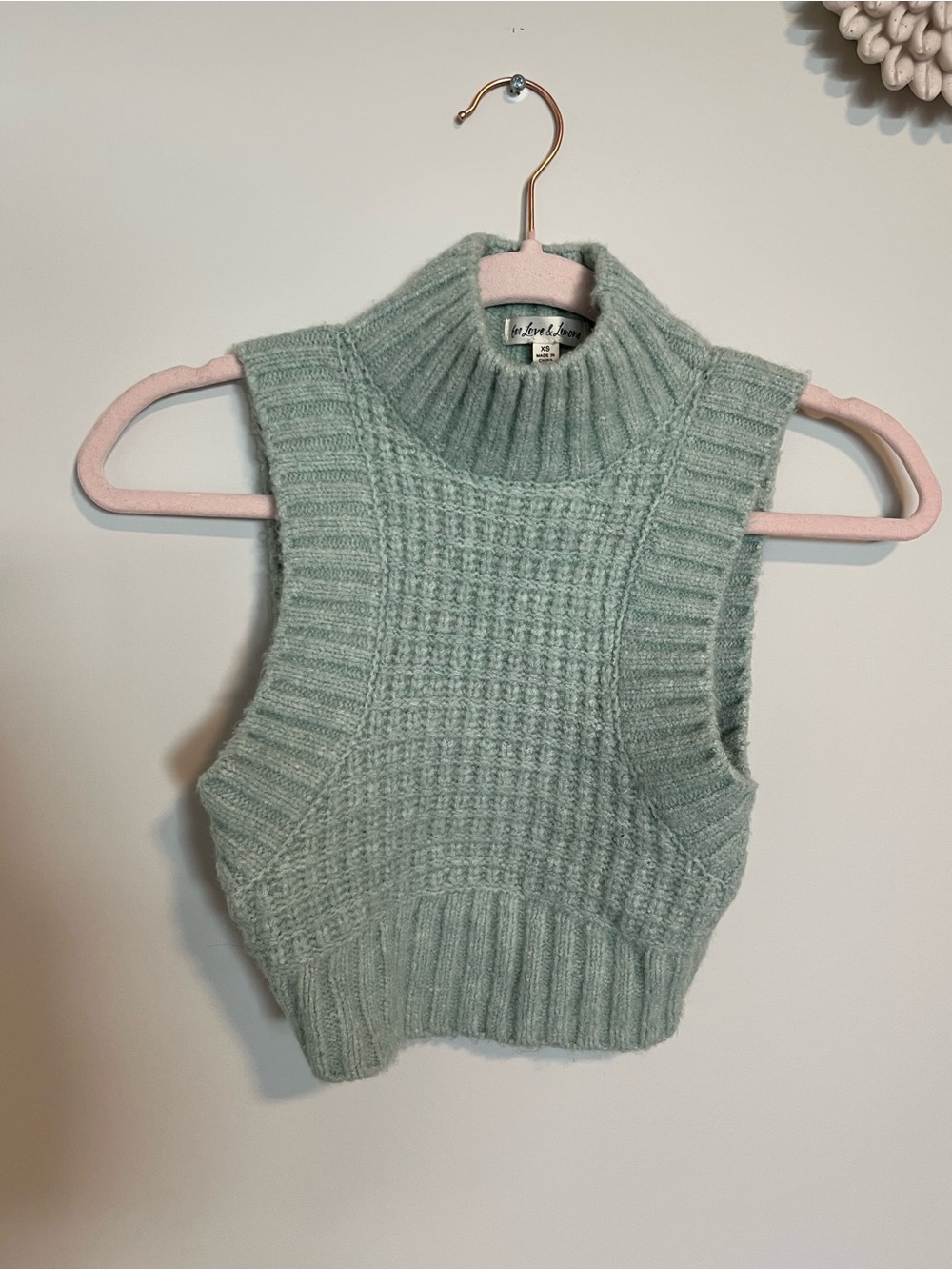 For Love And Lemons Mint Green Sleeveless Turtleneck Sweater Vest